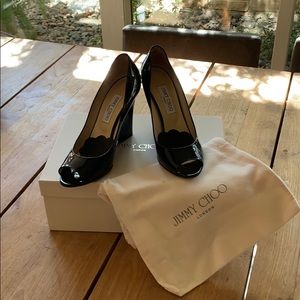 Jimmy Choo black patent wedges